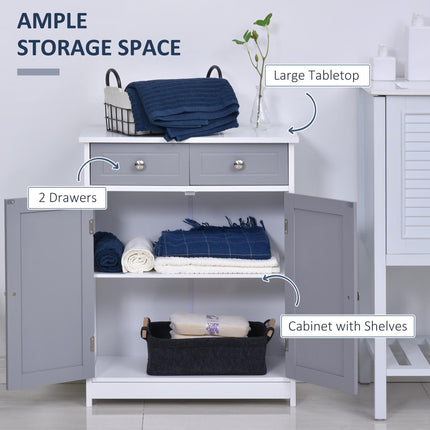 Free-Standing Bathroom Storage Cabinet with Adjustable Shelf - Grey and White