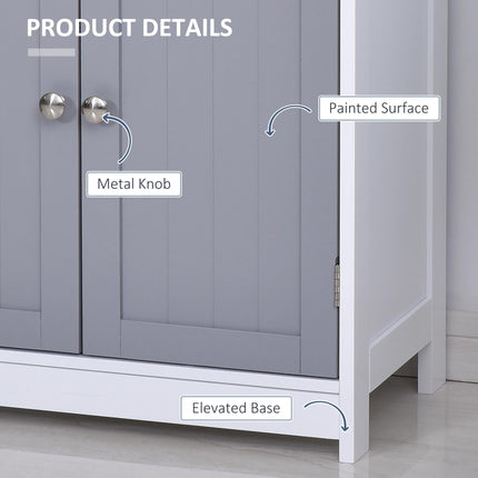 Free-Standing Bathroom Storage Cabinet with Adjustable Shelf - Grey and White