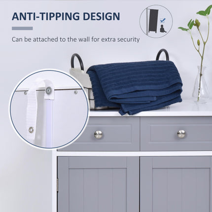 Free-Standing Bathroom Storage Cabinet with Adjustable Shelf - Grey and White