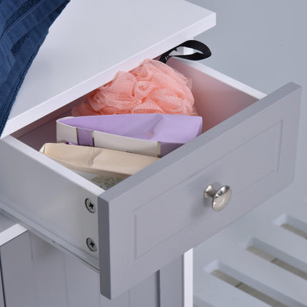 Free-Standing Bathroom Storage Cabinet with Adjustable Shelf - Grey and White
