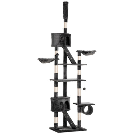 Adjustable Floor to Ceiling Cat Tree 240-260cm with Multi-Level Play and Rest - Dark Grey