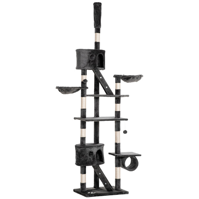 Adjustable Floor to Ceiling Cat Tree 240-260cm with Multi-Level Play and Rest - Dark Grey