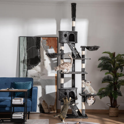 Adjustable Floor to Ceiling Cat Tree 240-260cm with Multi-Level Play and Rest - Dark Grey