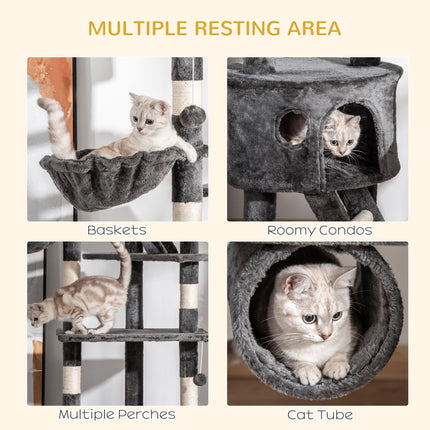 Adjustable Floor to Ceiling Cat Tree 240-260cm with Multi-Level Play and Rest - Dark Grey