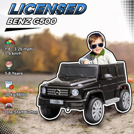 Mercedes Benz G500 Kids Electric Ride-On Car 12V Battery with Remote Control, Music, Lights, Suspension Wheels - Black