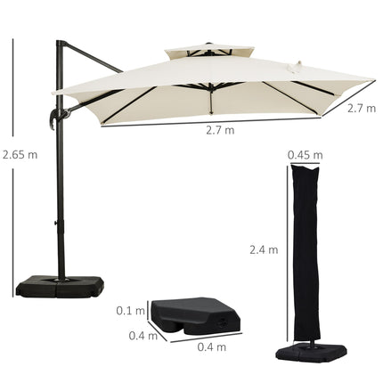 3 x 3m Garden Cantilever Parasol with Crank, Tilt & 360° Rotation - Beige