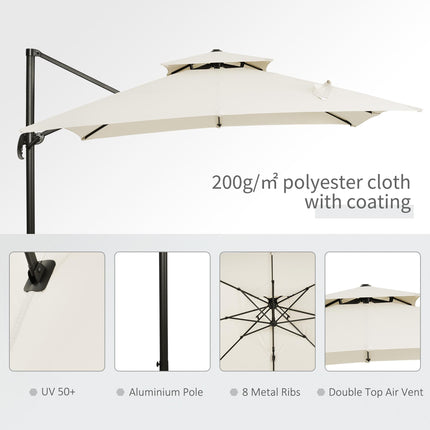 3 x 3m Garden Cantilever Parasol with Crank, Tilt & 360° Rotation - Beige