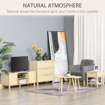 Nightstand with Rattan Drawer and Storage Shelf Bedside Table - Natural Wood Effect
