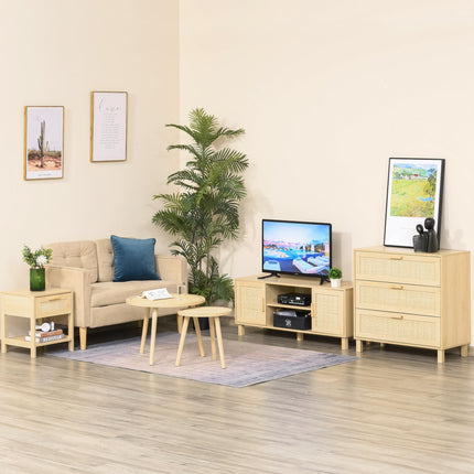 Nightstand with Rattan Drawer and Storage Shelf Bedside Table - Natural Wood Effect