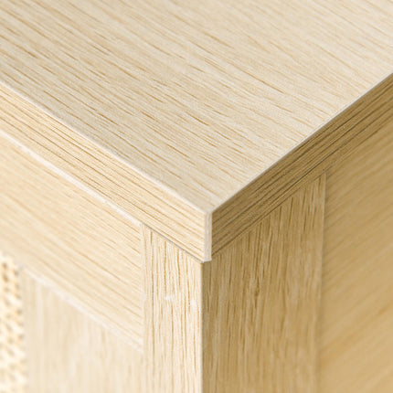 Nightstand with Rattan Drawer and Storage Shelf Bedside Table - Natural Wood Effect