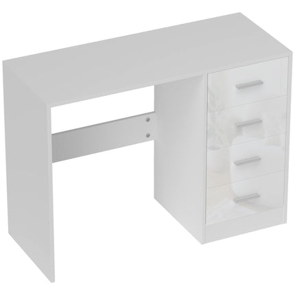 Computer Writing Desk with 4 Drawers High Gloss Workstation - White