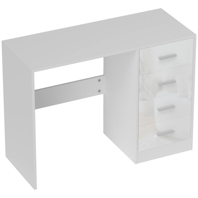 Computer Writing Desk with 4 Drawers High Gloss Workstation - White