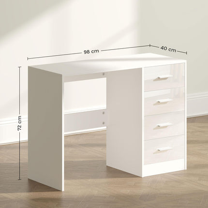 Computer Writing Desk with 4 Drawers High Gloss Workstation - White