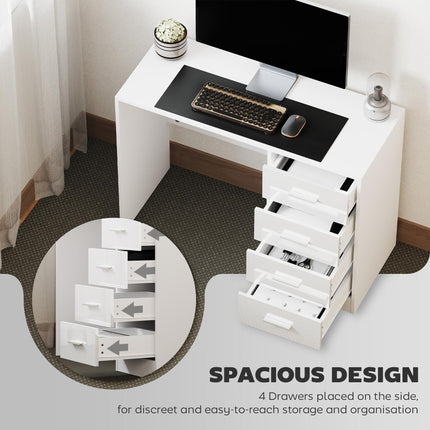Computer Writing Desk with 4 Drawers High Gloss Workstation - White