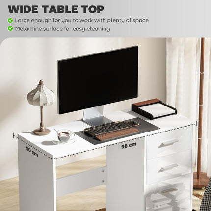 Computer Writing Desk with 4 Drawers High Gloss Workstation - White