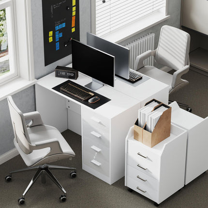 Computer Writing Desk with 4 Drawers High Gloss Workstation - White