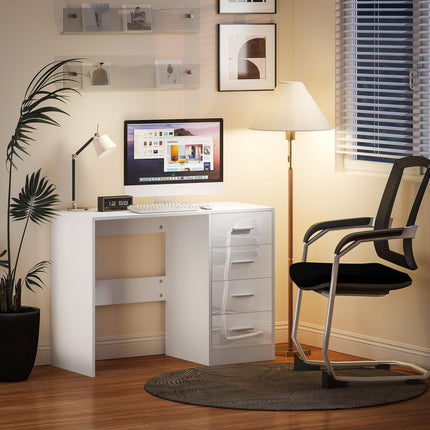 Computer Writing Desk with 4 Drawers High Gloss Workstation - White
