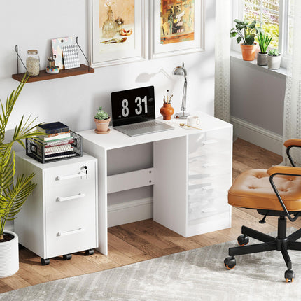 Computer Writing Desk with 4 Drawers High Gloss Workstation - White