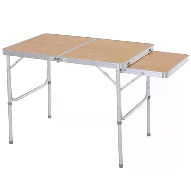 3ft Folding Portable Aluminium Picnic Table with MDF Top and Side Table - Silver