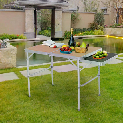 3ft Folding Portable Aluminium Picnic Table with MDF Top and Side Table - Silver