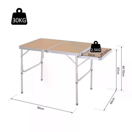 3ft Folding Portable Aluminium Picnic Table with MDF Top and Side Table - Silver