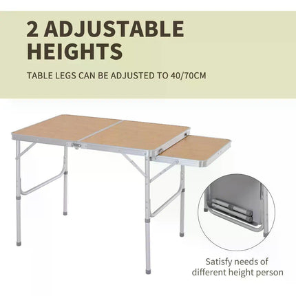 3ft Folding Portable Aluminium Picnic Table with MDF Top and Side Table - Silver