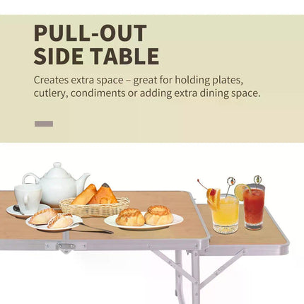 3ft Folding Portable Aluminium Picnic Table with MDF Top and Side Table - Silver