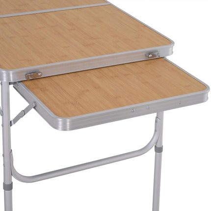 3ft Folding Portable Aluminium Picnic Table with MDF Top and Side Table - Silver