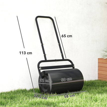 38L Fillable Steel Lawn Roller for Grass Flattening - Black
