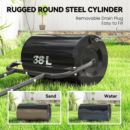 38L Fillable Steel Lawn Roller for Grass Flattening - Black