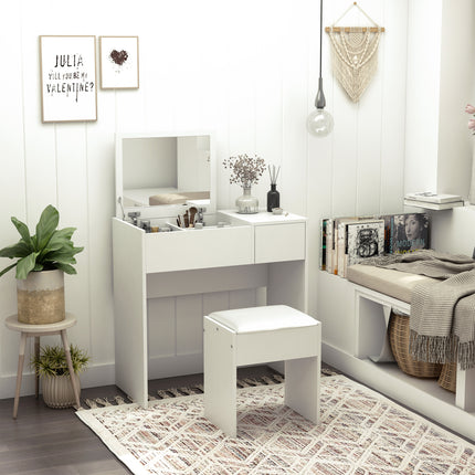 Makeup Desk with Drawer, Flip-Up Mirror & Cushioned Stool Vanity Table Set - White