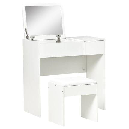 Makeup Desk with Drawer, Flip-Up Mirror & Cushioned Stool Vanity Table Set - White
