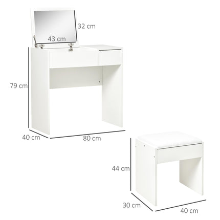 Makeup Desk with Drawer, Flip-Up Mirror & Cushioned Stool Vanity Table Set - White
