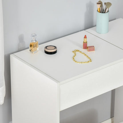 Makeup Desk with Drawer, Flip-Up Mirror & Cushioned Stool Vanity Table Set - White