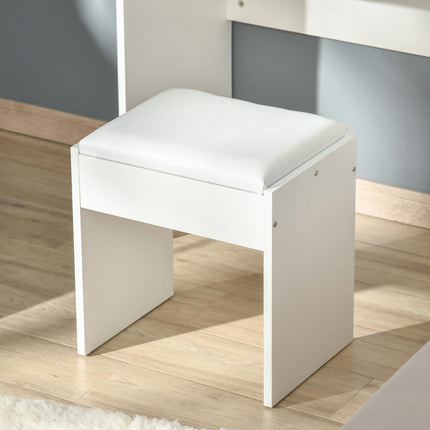 Makeup Desk with Drawer, Flip-Up Mirror & Cushioned Stool Vanity Table Set - White