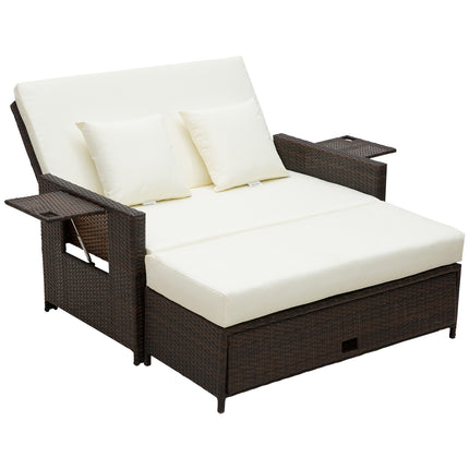 2 Seater Outdoor Rattan Garden Sofa and Daybed Set - Brown