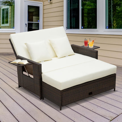 2 Seater Outdoor Rattan Garden Sofa and Daybed Set - Brown