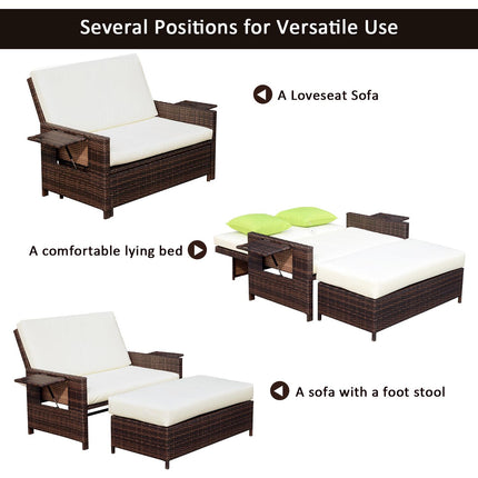2 Seater Outdoor Rattan Garden Sofa and Daybed Set - Brown