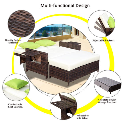2 Seater Outdoor Rattan Garden Sofa and Daybed Set - Brown
