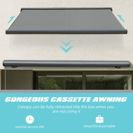 Cassette Electric Manual Awning Door Window Retractable Canopy w/ R/C & LED 300W