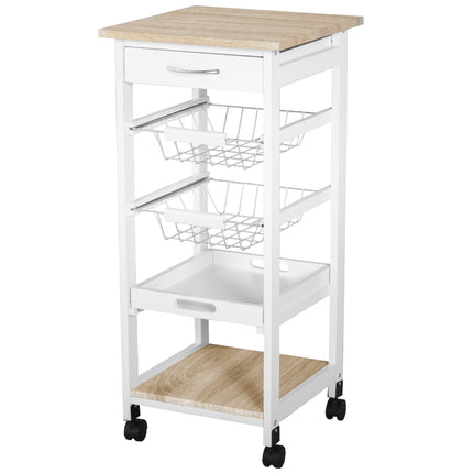 Mobile Rolling Kitchen Island Trolley with Drawer & Basket - White