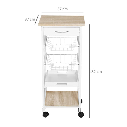 Mobile Rolling Kitchen Island Trolley with Drawer & Basket - White