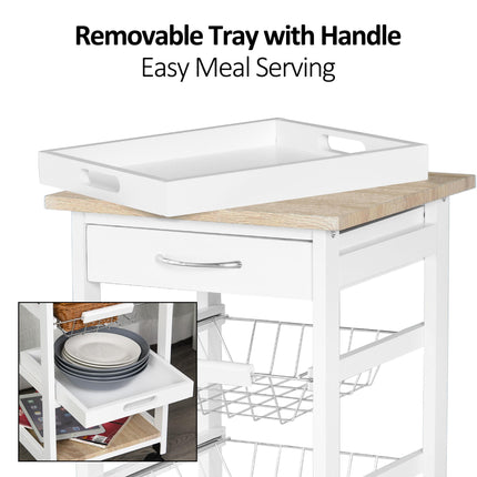 Mobile Rolling Kitchen Island Trolley with Drawer & Basket - White