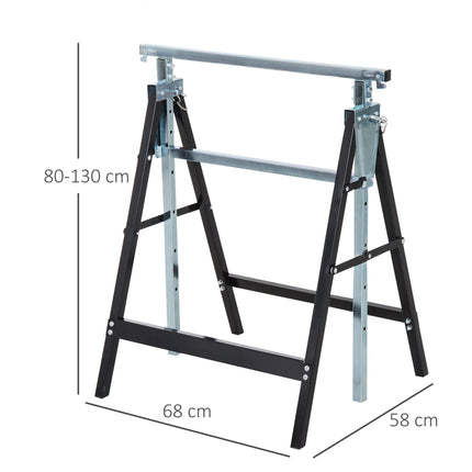Set of 2 Adjustable Telescopic Builders Trestles Folding Steel Work Benches - Black