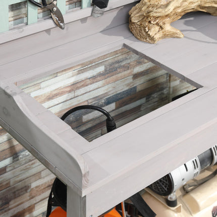 Wooden Garden Potting Table with Drawer, Shelves, Sink & Blackboard - Dark Grey & Light Blue