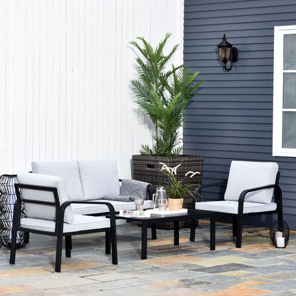 4 Piece Aluminium Frame Garden Dining Set with Foam Cushions - Grey Black