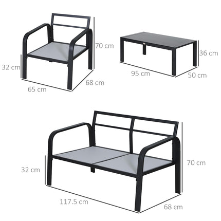 4 Piece Aluminium Frame Garden Dining Set with Foam Cushions - Grey Black