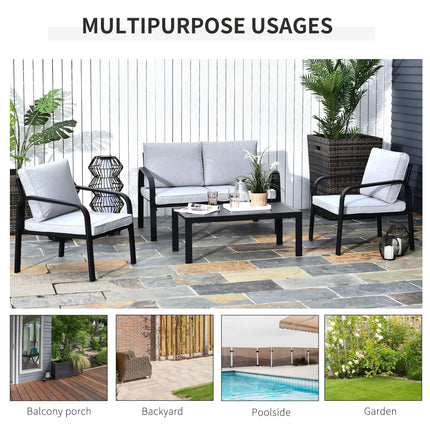 4 Piece Aluminium Frame Garden Dining Set with Foam Cushions - Grey Black