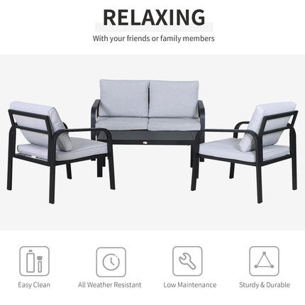 4 Piece Aluminium Frame Garden Dining Set with Foam Cushions - Grey Black