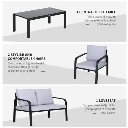 4 Piece Aluminium Frame Garden Dining Set with Foam Cushions - Grey Black